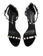 Dolce & Gabbana Black KEIRA Pearl Embellished Sandals Shoes