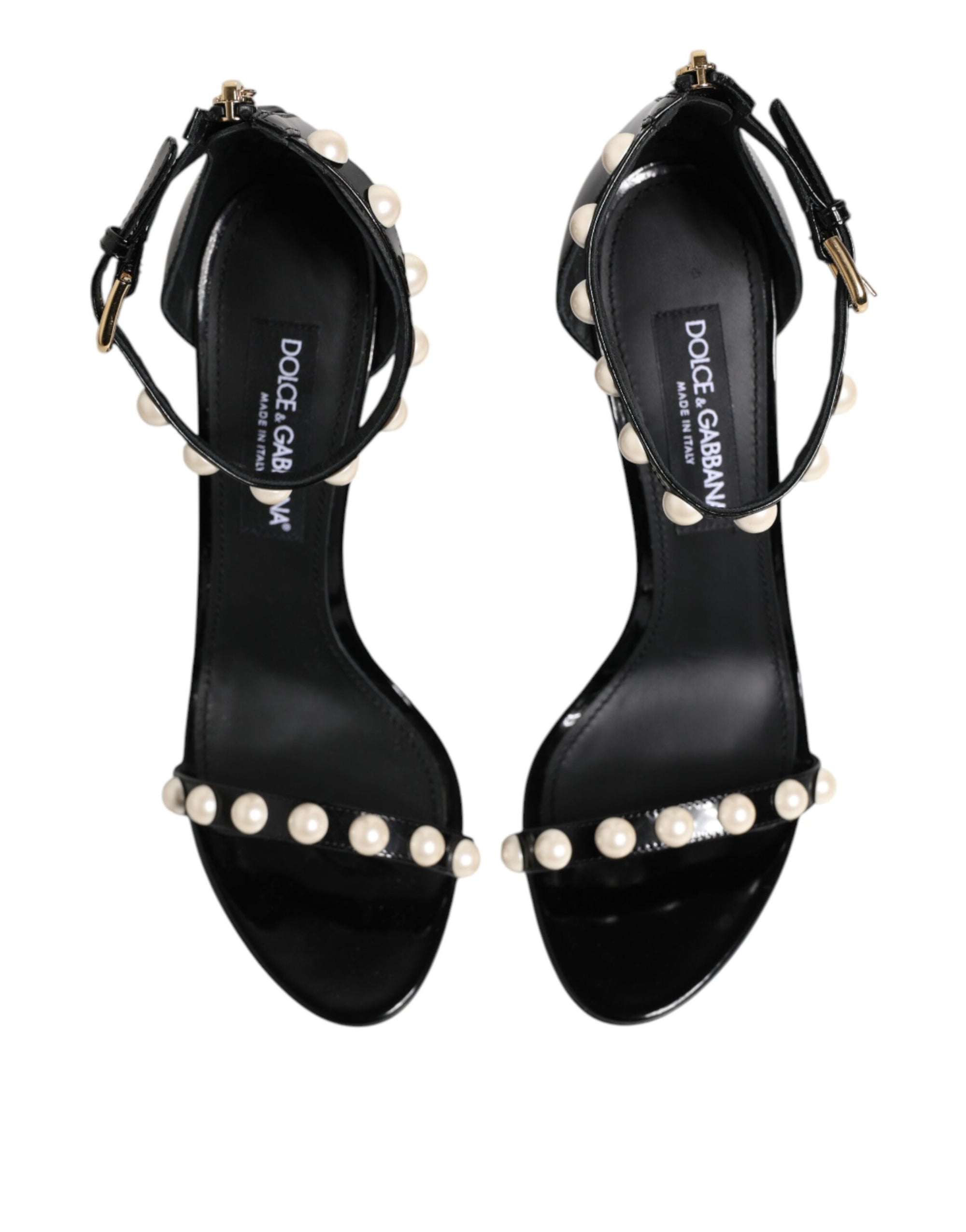 Dolce & Gabbana Black KEIRA Pearl Embellished Sandals Shoes