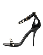 Dolce & Gabbana Black KEIRA Pearl Embellished Sandals Shoes