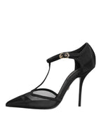 Dolce & Gabbana Black Mesh T-strap Stiletto High Heels Shoes