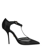 Dolce & Gabbana Black Mesh T-strap Stiletto High Heels Shoes