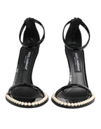 Dolce & Gabbana Black KEIRA Pearl Embellished Sandals Shoes