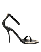Dolce & Gabbana Black KEIRA Pearl Embellished Sandals Shoes