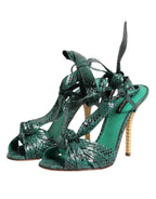 Dolce & Gabbana Green Python Leather Heels Sandals Shoes