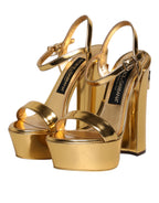 Dolce & Gabbana Gold Leather Platform Keira Sandals Shoes