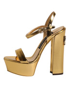 Dolce & Gabbana Gold Leather Platform Keira Sandals Shoes