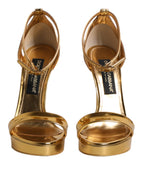 Dolce & Gabbana Gold Leather Platform Keira Sandals Shoes