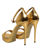 Dolce & Gabbana Gold Leather Platform Keira Sandals Shoes