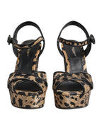 Dolce & Gabbana Brown Leopard Wedges Ankle Strap Sandals Shoes