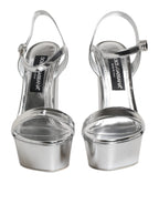 Dolce & Gabbana Silver Leather Platform Keira Sandals Shoes