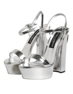 Dolce & Gabbana Silver Leather Platform Keira Sandals Shoes