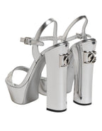 Dolce & Gabbana Silver Leather Platform Keira Sandals Shoes