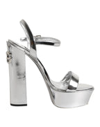 Dolce & Gabbana Silver Leather Platform Keira Sandals Shoes