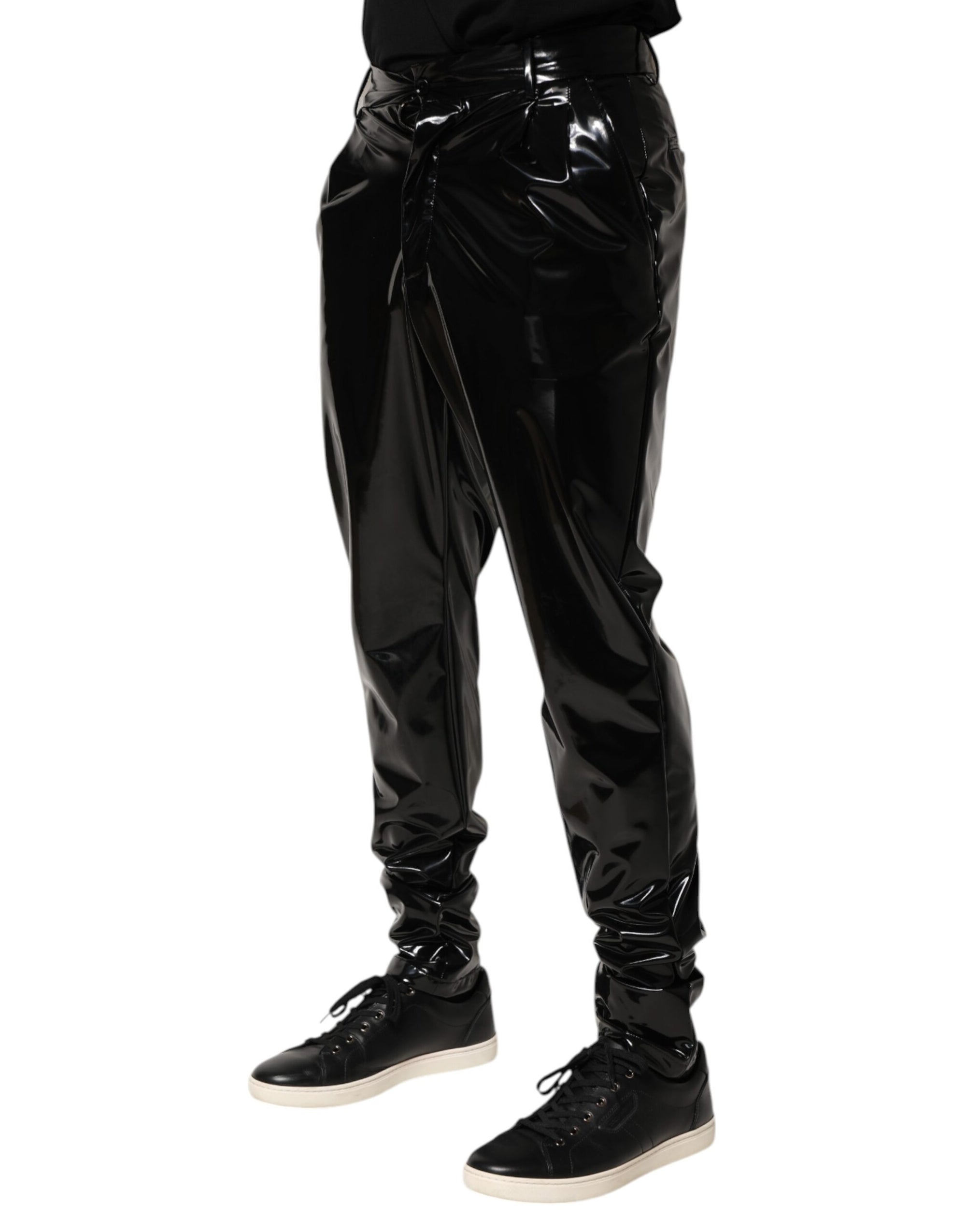 Dolce & Gabbana Black Polyester Mid Waist Men Trouser Pants