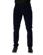 Dolce & Gabbana Navy Blue Cotton Tapered Formal Trouser Pants