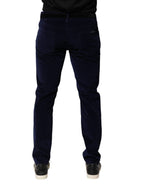 Dolce & Gabbana Navy Blue Cotton Tapered Formal Trouser Pants