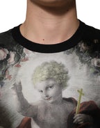 Dolce & Gabbana Black Cashmere Cherub Print Baroque Sweater