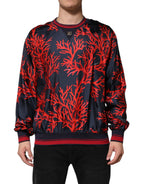 Dolce & Gabbana Navy Red Silk Coral Print Pullover Sweater