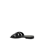 Saint Laurent Black Calf Leather Bos Taurus Flat Sandals