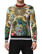 Dolce & Gabbana Tropical Heart Crown Silk Pullover Sweater