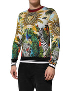 Dolce & Gabbana Tropical Heart Crown Silk Pullover Sweater