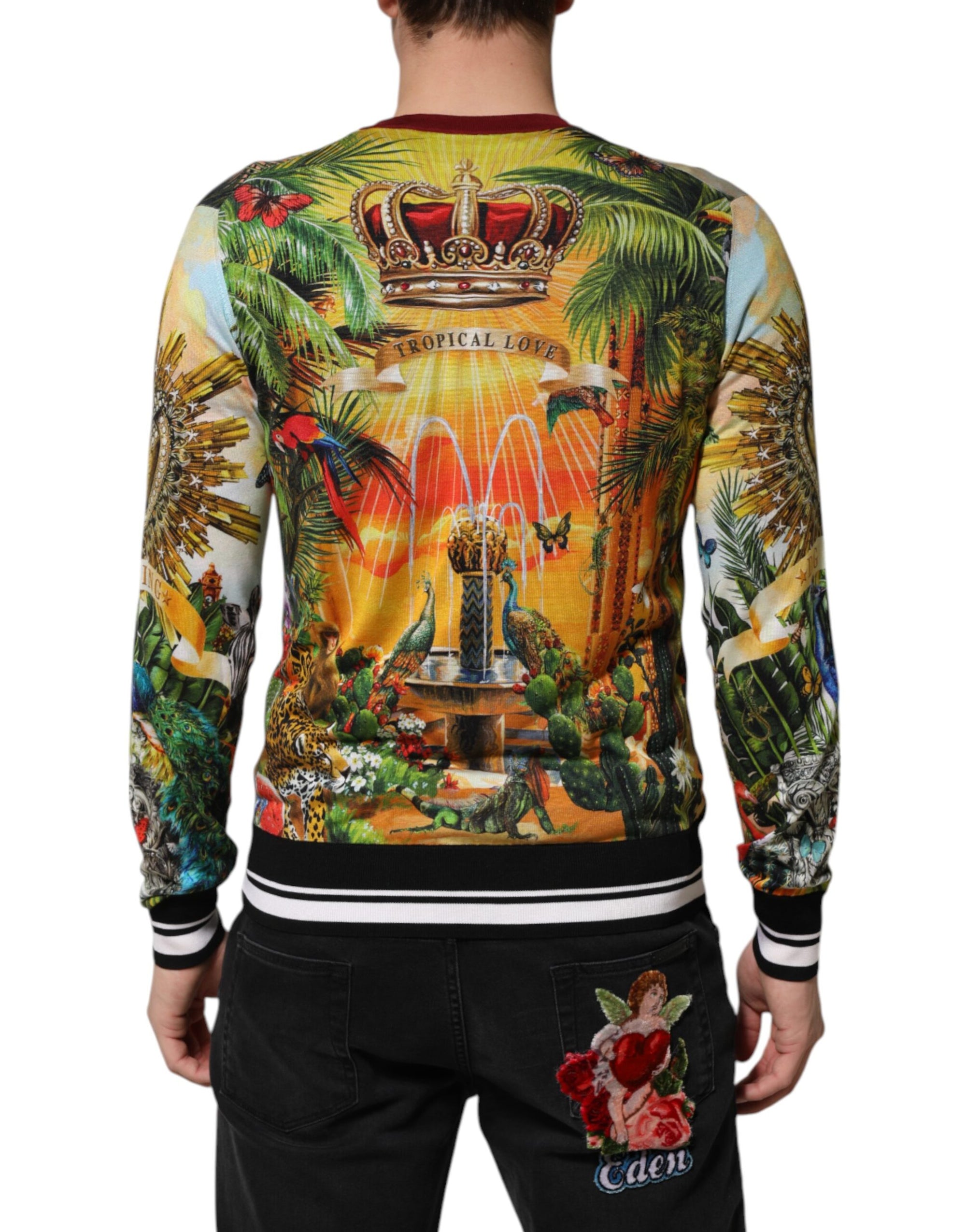 Dolce & Gabbana Tropical Heart Crown Silk Pullover Sweater