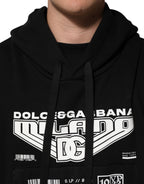 Dolce & Gabbana Black Cotton DG Milano Logo Print Hoodie Sweater