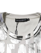 Dolce & Gabbana White Cotton Silver Metallic Slogan Print T-shirt