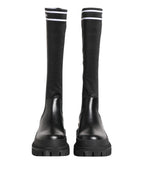 Dolce & Gabbana Black White Polyester Socks High Boots Shoes