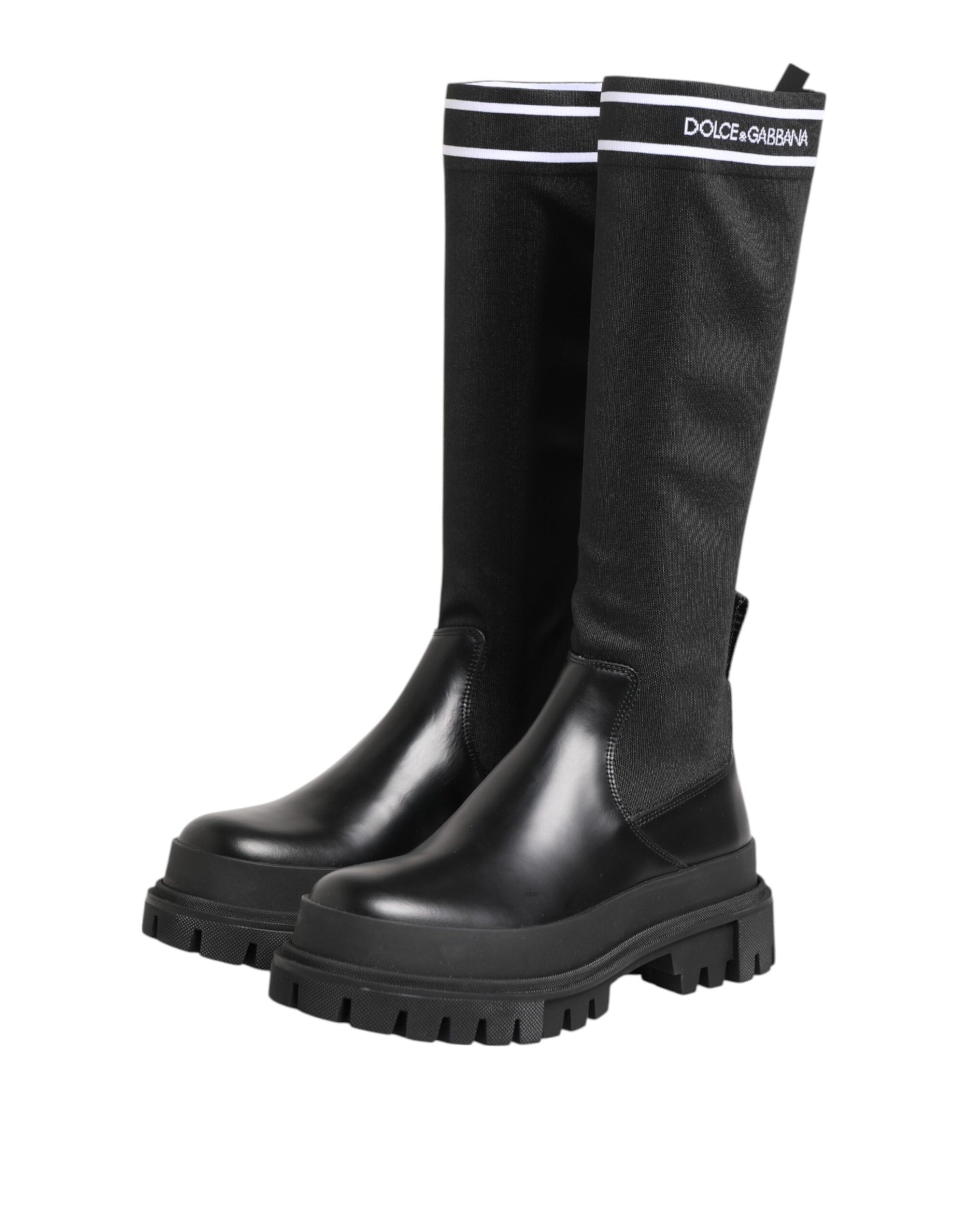 Dolce & Gabbana Black White Polyester Socks High Boots Shoes
