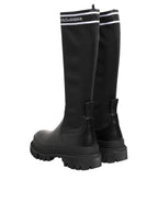 Dolce & Gabbana Black White Polyester Socks High Boots Shoes