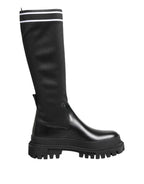 Dolce & Gabbana Black White Polyester Socks High Boots Shoes