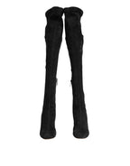 Dolce & Gabbana Black Suede Leather Knee High Boots Shoes