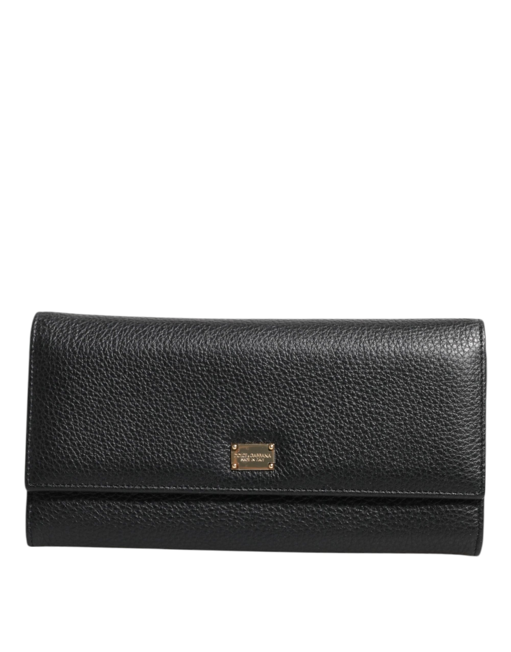 Dolce & Gabbana Black Leather Trifold Logo Plaque Card Holder Wallet