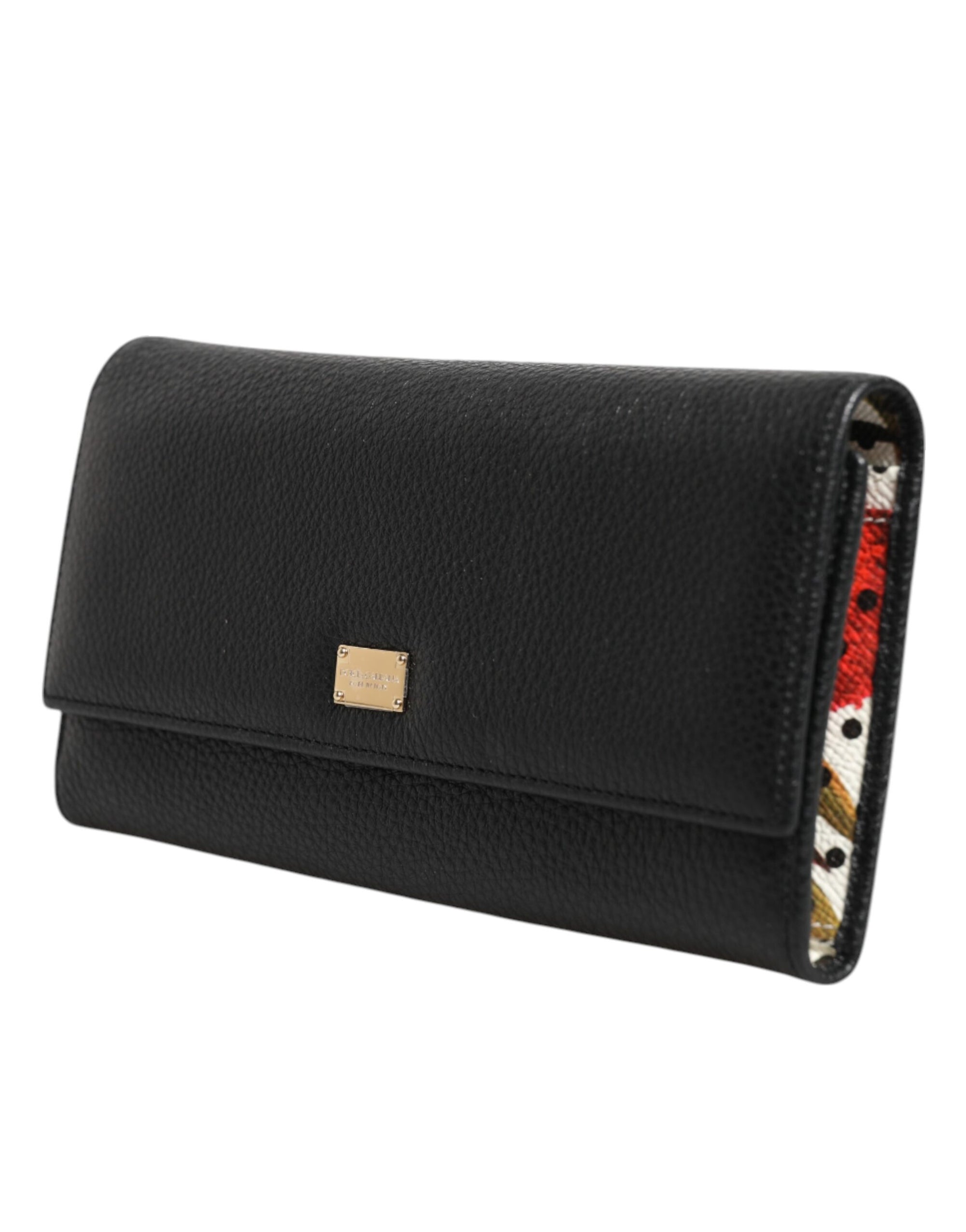 Dolce & Gabbana Black Leather Trifold Logo Plaque Card Holder Wallet