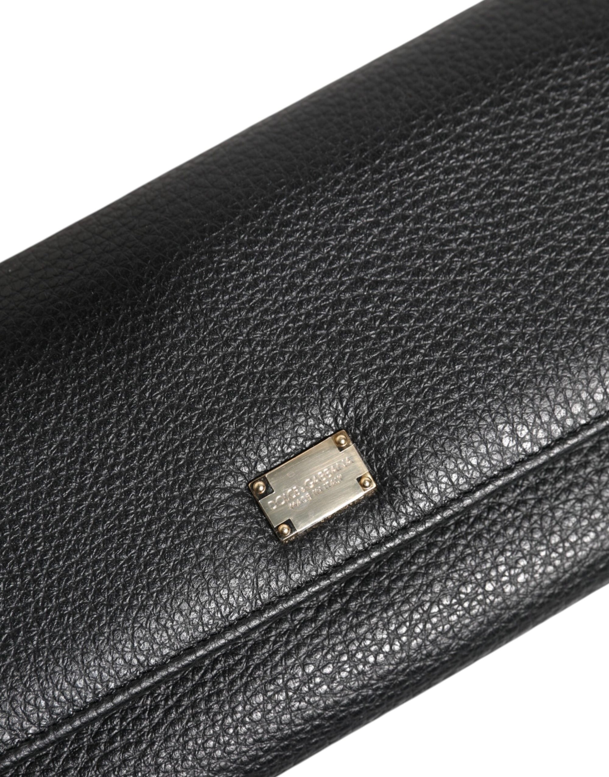 Dolce & Gabbana Black Leather Trifold Logo Plaque Card Holder Wallet