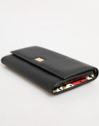 Dolce & Gabbana Black Leather Trifold Logo Plaque Card Holder Wallet