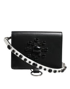 Dolce & Gabbana Black Leather Crystal Embellished Card Holder Wallet