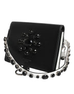 Dolce & Gabbana Black Leather Crystal Embellished Card Holder Wallet