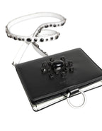 Dolce & Gabbana Black Leather Crystal Embellished Card Holder Wallet