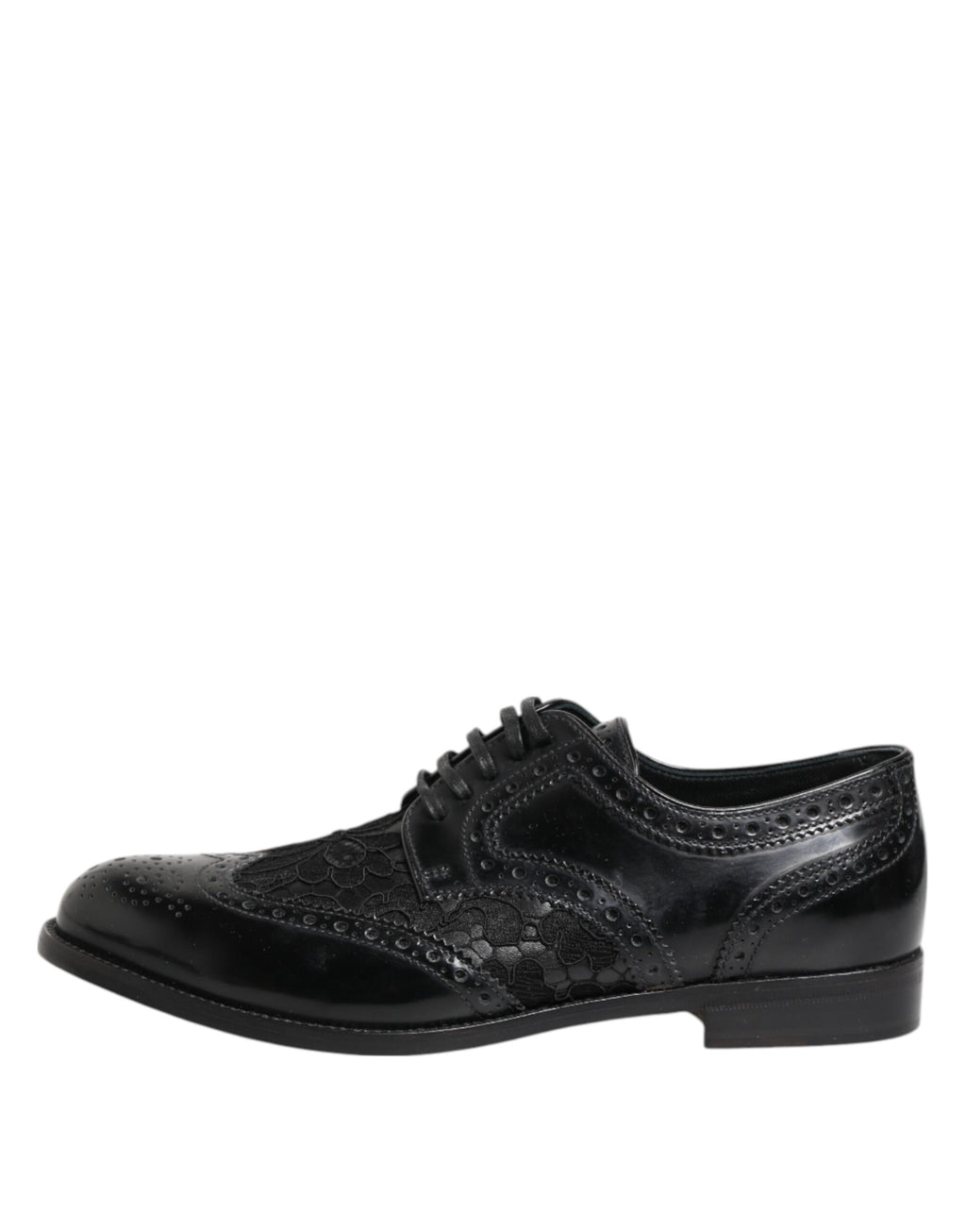 Dolce & Gabbana Black Leather Floral Lace Dress Formal  Shoes