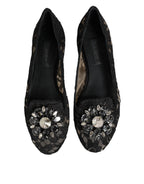 Dolce & Gabbana Black Taormina Lace Crystals Flats Shoes