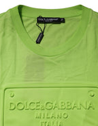 Dolce & Gabbana Green Embossed Logo Cotton Crew Neck T-shirt