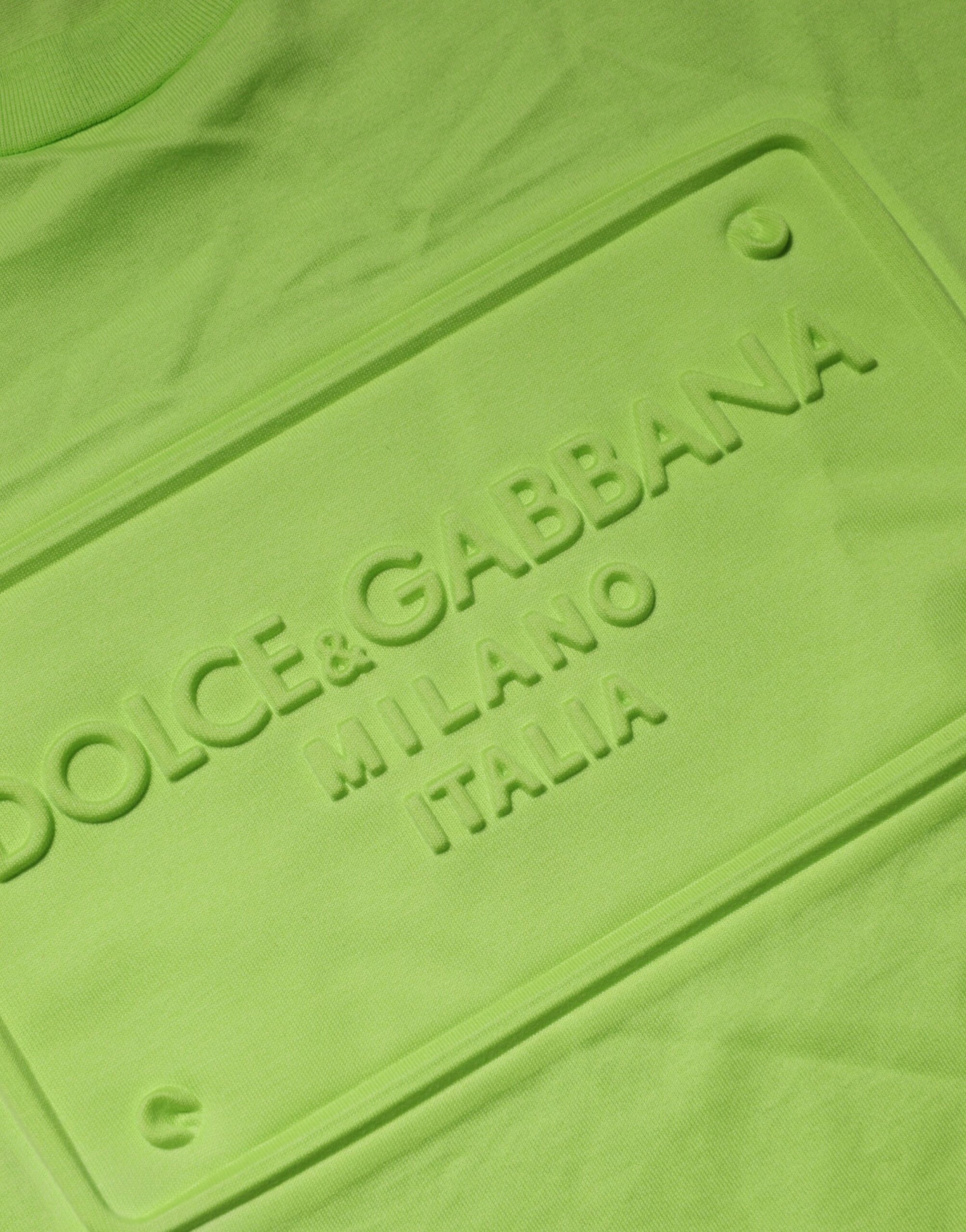 Dolce & Gabbana Green Embossed Logo Cotton Crew Neck T-shirt