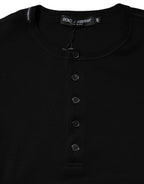 Dolce & Gabbana Black Cotton Knit Crew Neck Henley T-shirt