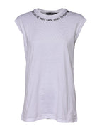 Dolce & Gabbana White Cotton Sleeveless Printed Tank T-shirt