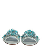 Dolce & Gabbana Silver Blue Leather Bead Embellish Slide Shoes