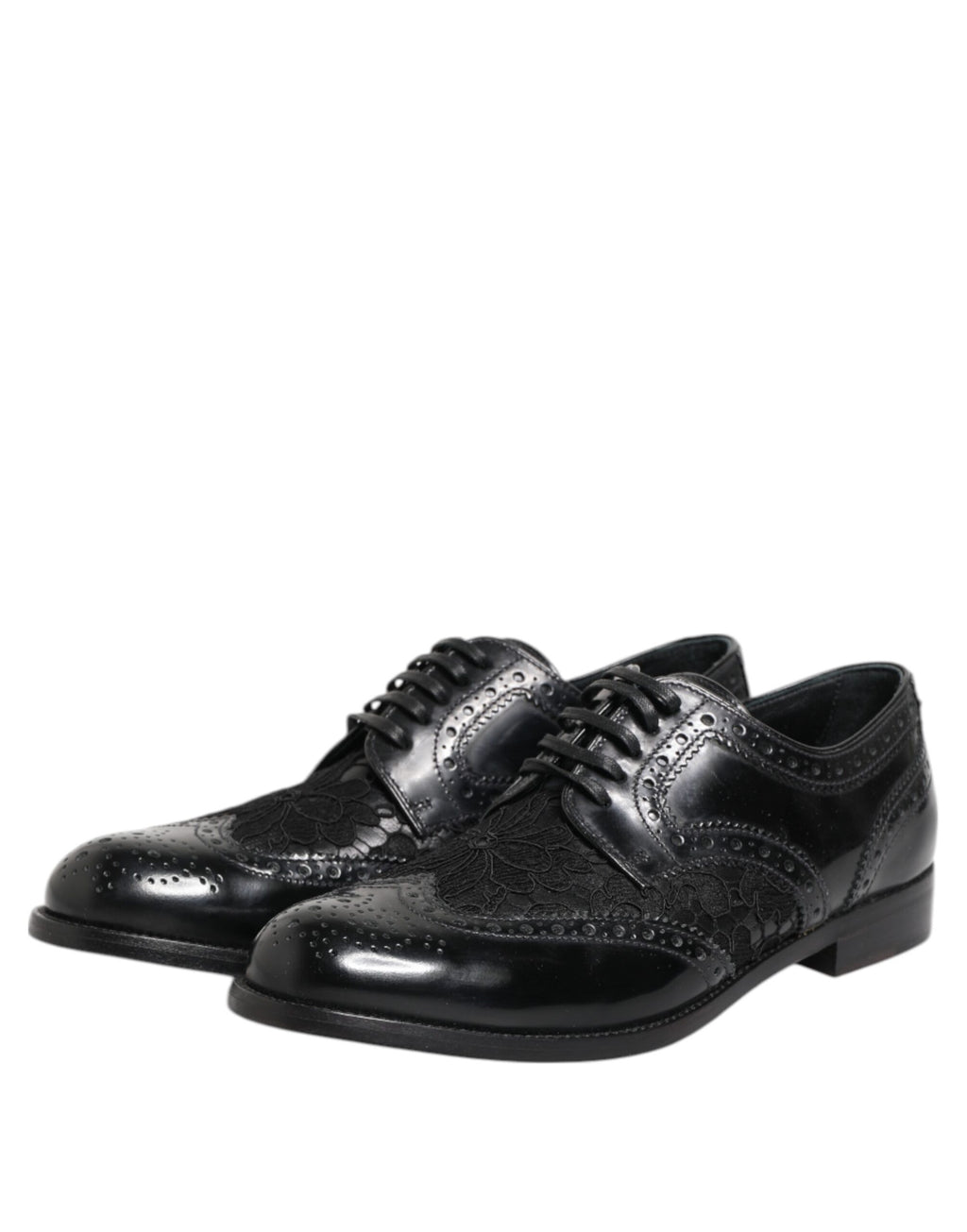 Dolce & Gabbana Black Leather Floral Lace Dress Formal Shoes