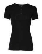 Dolce & Gabbana Black Cotton Henley Short Sleeves Top T-shirt