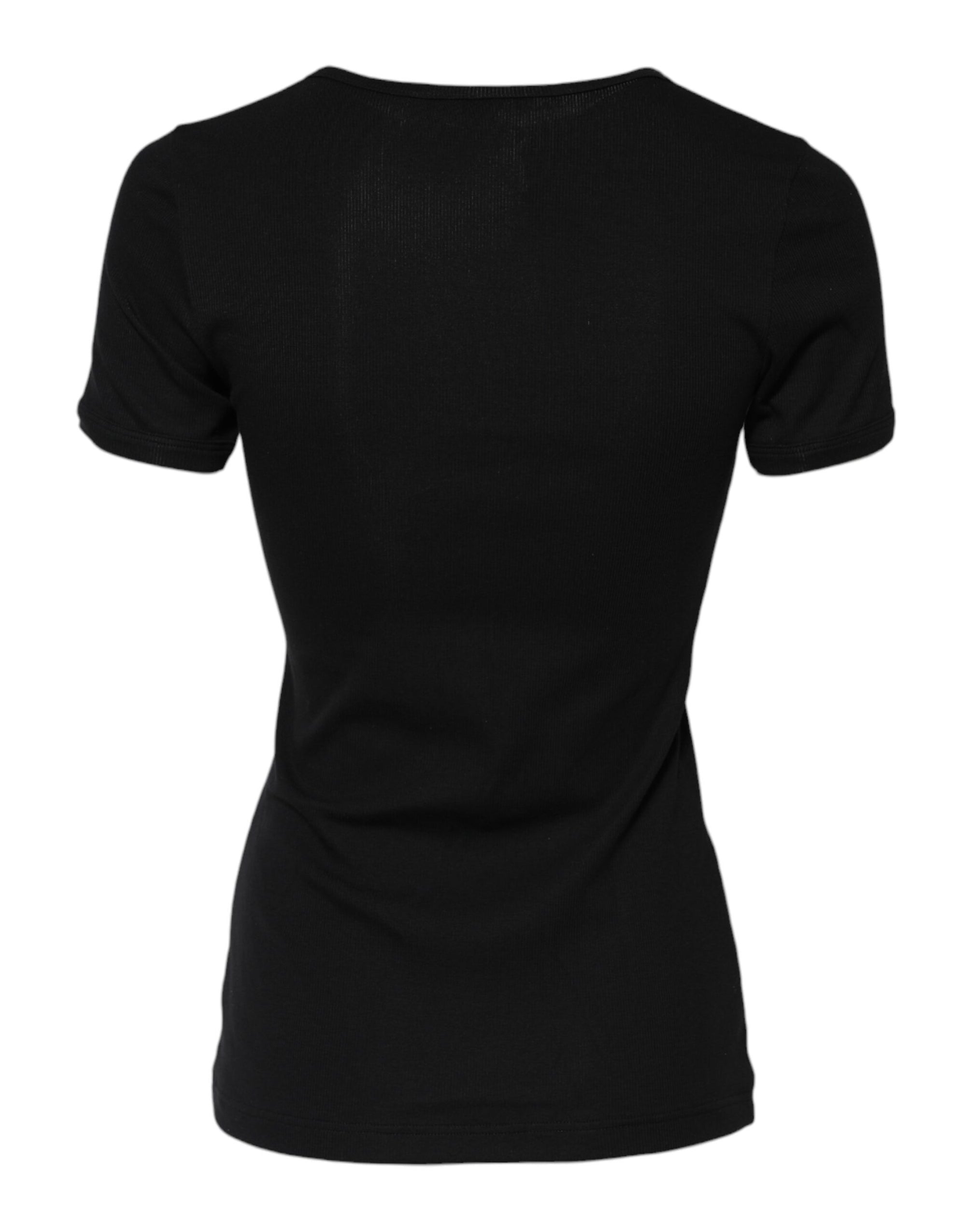 Dolce & Gabbana Black Cotton Henley Short Sleeves Top T-shirt